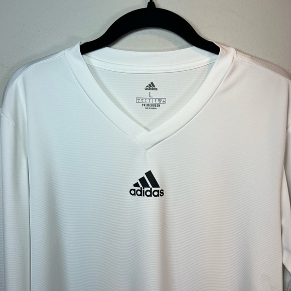 Adidas Womens Primegreen V-Neck Shirt White Base Layer Long Sleeve Stretch Large - Picture 2 of 11